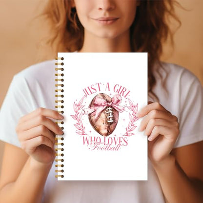 Coquette Pink Bow Football Notebook, Just a Girl Who Loves Football Journal, Football Gifts for Women, Football Mom Gifts, Preppy Notebook Journal for Note Taking Work, Spiral Notebook 5.5x8.3 Inch - color: Pink Bow Football