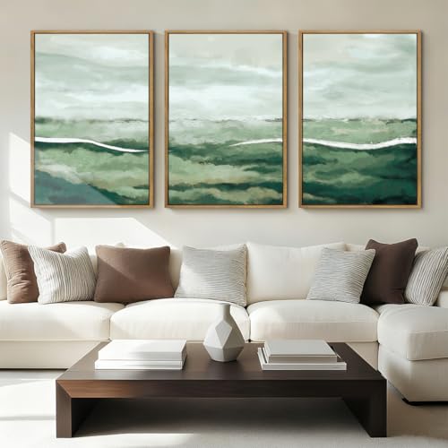 ANHUIB Large Green Abstract Framed Wall Art Set of 3 Sage Green Landscape Canvas Wall Decor 24x36 InchBeige Neutral Watercolor Lake Textured Illustrations Painting for Living Room Bedroom Dining Room - color: Green Neutral, size: 36"L x 24"W
