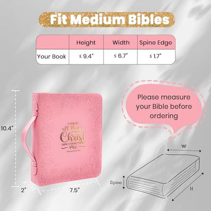 Bible Covers for Women Leather Bible Cover Case for Women with Floral Design & Gold Debossed Scripture and Pockets, Bible Carrying Case for Women, Girls, Gifts