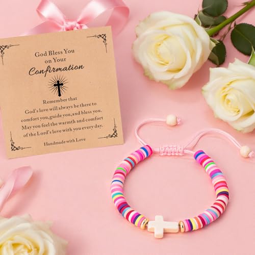 Cute Cross Bracelet Teen Girl Gifts Trendy Stuff Christian Gifts for Kids/Girls/Boys/Teens/Women Jewelry Colorful Jesus Bracelets Christmas Religious Communion Baptism Confirmation Gifts - color: 2-Confirmation
