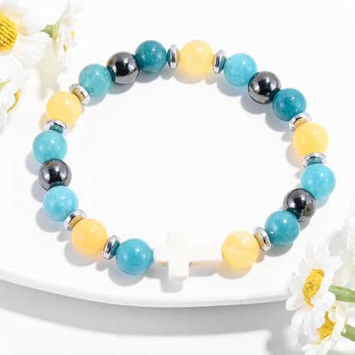 VIBILIA Cross Beaded Bracelets for Women, Birthday Gifts - color: H 1. Cross - Three Color Amazonite