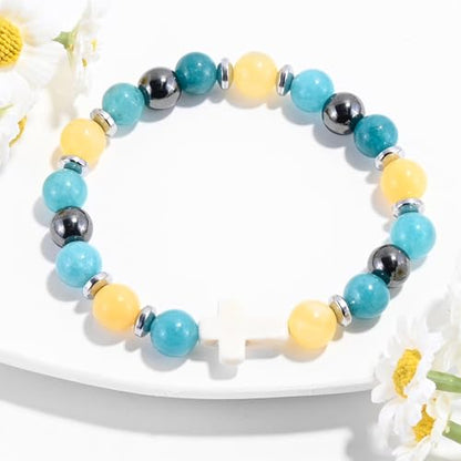 VIBILIA Cross Beaded Bracelets for Women, Birthday Gifts - color: H 1. Cross - Three Color Amazonite