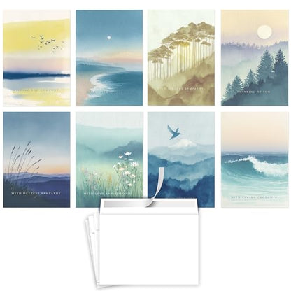 Hat Acrobat 24 Sympathy Cards with Envelopes - 8 Unique Watercolor Landscape Designs (3 of Each) - Condolence Bereavement Cards Bulk with Heartfelt Messages Inside - color: Watercolor Landscape