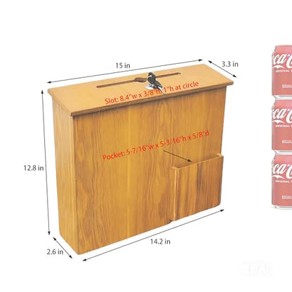 FixtureDisplays® Wood Ballot Box, Collection Donation Charity Suggestion Fund-Raising Box Medium Oak MDF 27270-FBA