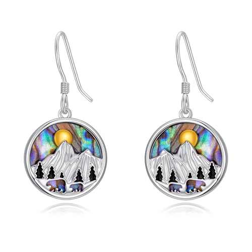 Mountain Mustard Seed Earrings for Women 925 Sterling Silver Lotus/Cross Dangle Drop Earring Christian Jewelry Outdoor Birthday Graduation Gifts - style: Mountain-Abalone