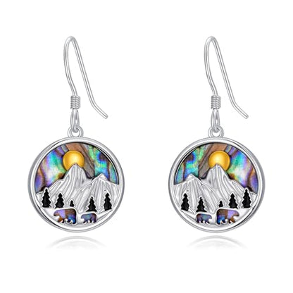 Mountain Mustard Seed Earrings for Women 925 Sterling Silver Lotus/Cross Dangle Drop Earring Christian Jewelry Outdoor Birthday Graduation Gifts - style: Mountain-Abalone