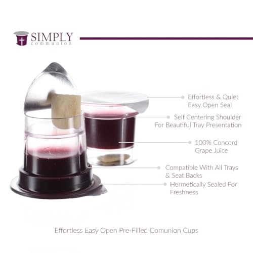 Simply Communion Prefilled Communion Cups 100 Count | Tray & Seatback Pew Compatible | Concord Grape Juice & Bread | Easy-Open - size: 100 Count (Pack of 1)