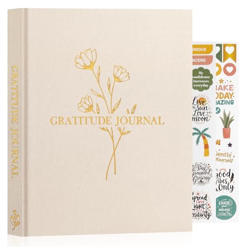 Lanpn Daily Gratitude Journal for Woman Men, 4 Month Mindfulness & Affirmation Planner, 7.8"x9.2" The 5 Minute Grateful Diary, Guided Reflection with Positivity Prompts Undated Notebook, Beige - color: Beige