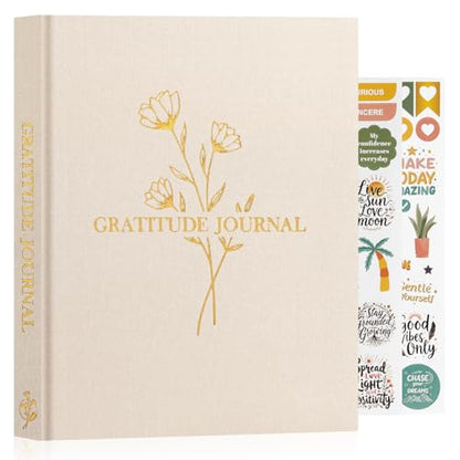 Lanpn Daily Gratitude Journal for Woman Men, 4 Month Mindfulness & Affirmation Planner, 7.8"x9.2" The 5 Minute Grateful Diary, Guided Reflection with Positivity Prompts Undated Notebook, Beige - color: Beige