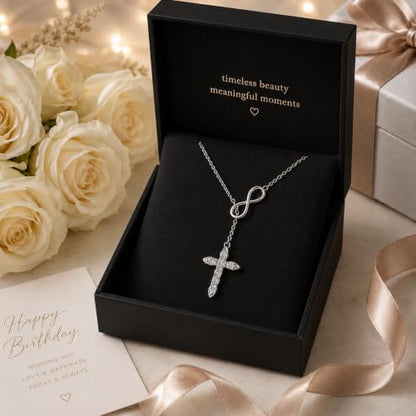 Cross Necklace 18k Gold Plated Christian Faith Jewelry Gift for Women - color: Infinity-Silver