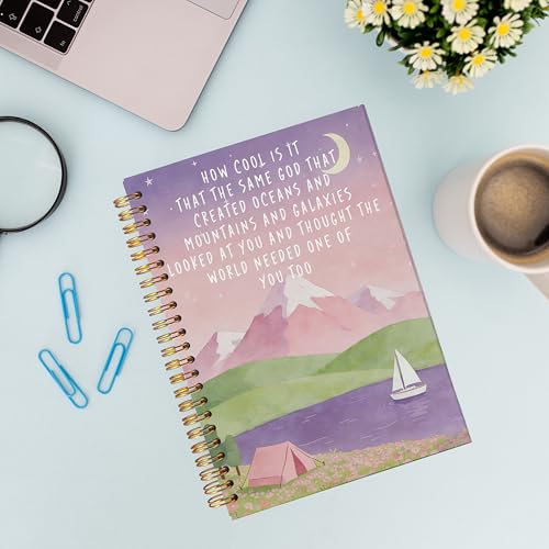 VNWEK Fantasy Pink Christian Spiral Notebook Journal 5.5x8.3 Inch, How Cool Is It That the Same God Bible Verse Journal, Mountain Camping Religious Lined Hardcover Spiral Notebook