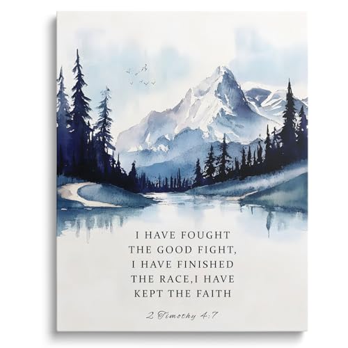 Bible Verse Canvas Framed Wall Art, I Have Fought The Good Fight 2 Timothy 4 : 7 Poster Print Watercolor Picture Positive Oil Painting, Christian Modern Artwork Decoration for Home Office (16x20inch) - color: 2 Timothy 4 : 7, size: 16"L x 20"W