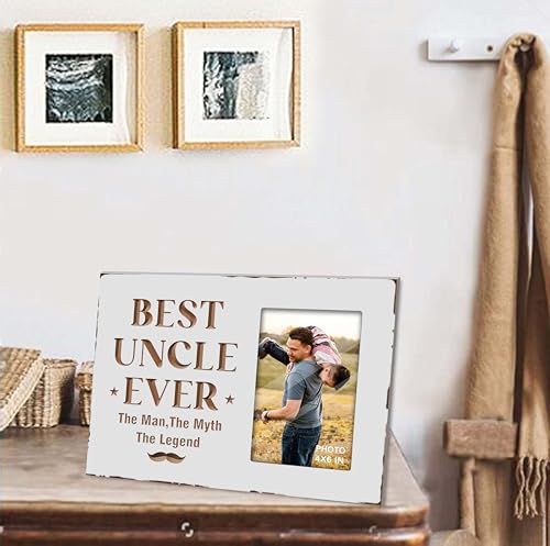 Wooden Rustic White Best Uncle Ever Engraved Picture Frame 4x6 Inches - color: white best uncle ever