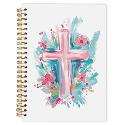 AQYIP Abstract Christian Cross Spiral Notebook, Pastel Bible Journaling Notebooks, Prayer Journal for Woman, Religious Journals for Writing, Christian Notebooks for Note Taking, 5.5x8.3 Inch - color: Pastel