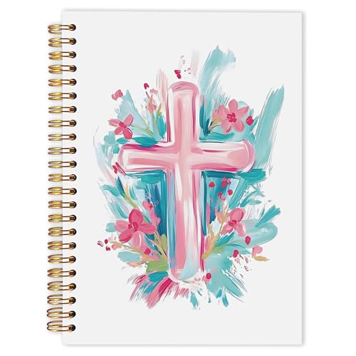 AQYIP Abstract Christian Cross Spiral Notebook, Pastel Bible Journaling Notebooks, Prayer Journal for Woman, Religious Journals for Writing, Christian Notebooks for Note Taking, 5.5x8.3 Inch - color: Pastel