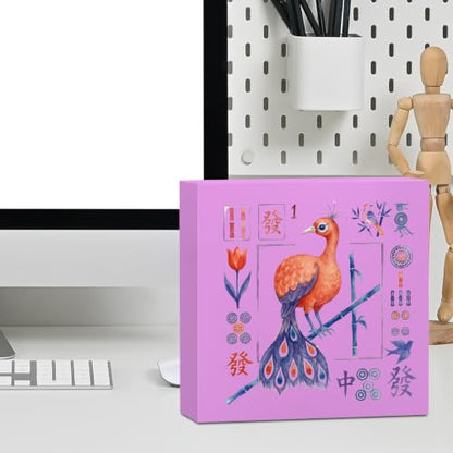 Mahjong Bird Bam Desk Sign Wooden Box Sign Table Decoration Pink - color: pink 1481
