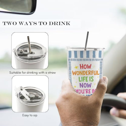 Blue Striped Inspirational Kids 20oz Travel Coffee Mug Tumbler - color: how