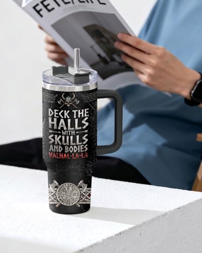 34HD Viking Valhal La Funny Norse 40 oz Tumbler with Handle, Gift for Papa - color: VikingBlack