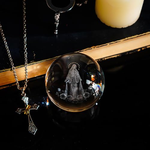 Virgin Mary Crystal Ball 2.3in 3D Laser Engraved Religious Gift Statue - style: Virgin Mary-1