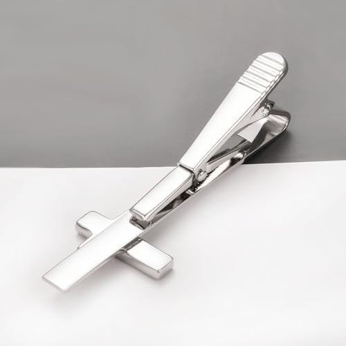 Silver Gold Cross Tie Clip for Men CZ Mother of Pearl Oil Drip Tie Bar Clip Personalized - color: silver