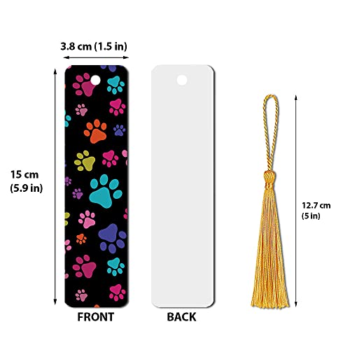 WIRESTER Set of 2 Metal Bookmarks with Light Gold Tassel for Students, Reader, Teachers, Book Lovers - Multicolor Paws Dog, Colorful Sugar Skulls - color: Multicolor Paws Dog, Colorful Sugar Skulls