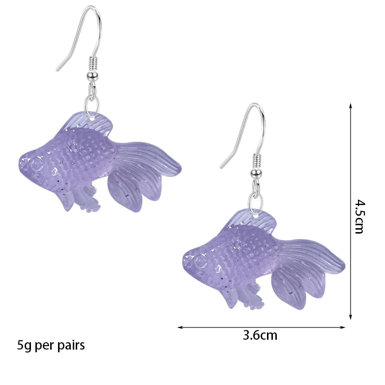 Anmpab Beach Funny Cute Goldfish Dangle Drop Earrings Lovely Resin Transparent Fish Earrings for Women - color: Violet