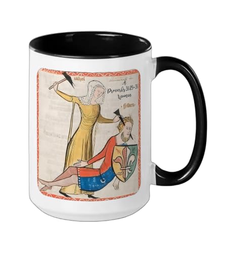 Proverbs 31 29 31 Woman Medieval Christian Art Design Ceramic Mug, Black/White, 15oz - color: Black/White, size: 15 Ounces