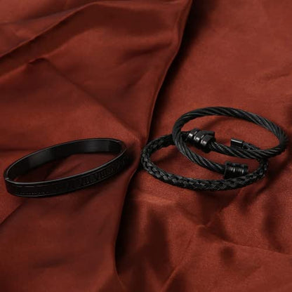 WFYOU Stainless Steel Bracelets for Men Gold Cuff Bracelet Birthday Gifts - color: Black 4