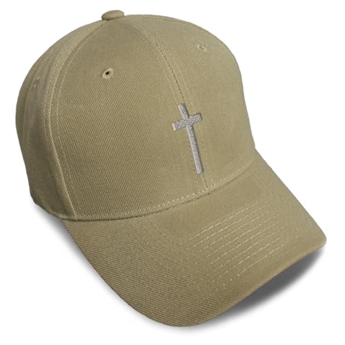 Custom Baseball Cap Cross Silver Christ Jesus God Faith Christian Hats - color: Khaki Design Only