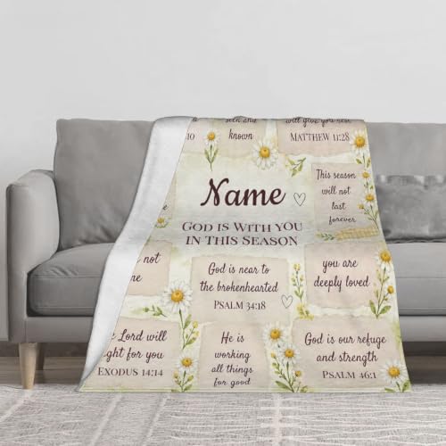 Personalized Christian Blanket for Women, Custom Name Scripture Throw Blanket with Bible Verse, Religious Faith Gift for Mom Daughter Sister Friend, Sympathy Birthday Christmas Baptism Gift - color: Background Pattern 7