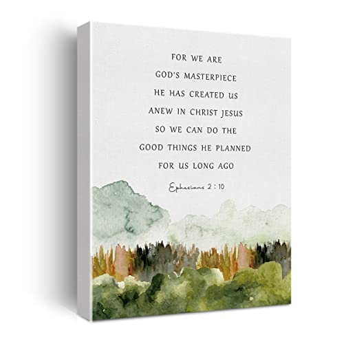 Inspirational Bible Verse Canvas Print Decor Watercolor Ephesians 2 : 10 Painting Posters 12”X15”Scripture Home Office Wall Decoration (Framed) - color: God's masterpiece