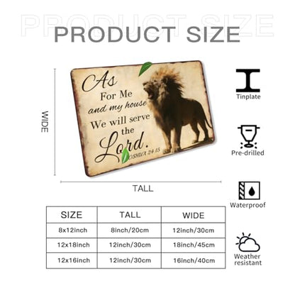 Christian Metal Sign Lion Sign Bible Verse Metal Signs 8x12 Inch - color: JOSHUA 24-15_1, size: 8x12 Inch