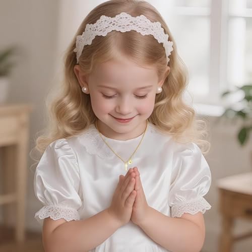 Tiny Cross Necklace for Kids Girls, Initial A-Z , Birthstone Cross Gifts - color: Yellow Color, style: L