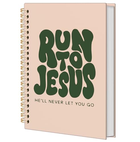 Retro Green Christian Spiral Notebook, Run to Jesus Bible Verse Journal, Religious Scripture Journals for Writing, Bible Notebooks for Note Taking, Church Notes Journal, 5.5x8.3 Inch - color: God-Run