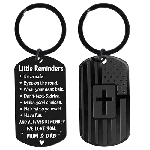 Keychain for Men Boys, Dog Tag Style Key Chain, Black Key Rings Birthday Christmas Veteran Day Gifts - style: Drive Safe