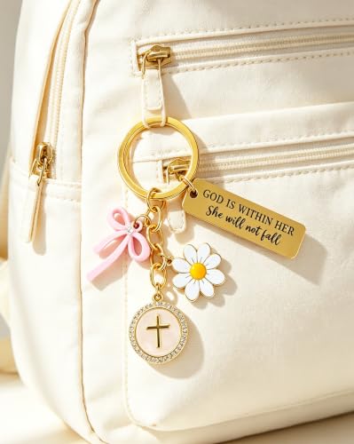 Christian Gifts Inspirational Bible Verse Religious Cross Keychain - color: Gold-1