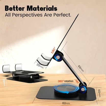 Metal Cell Phone Stand for Desk, Multi-Angel Adjustable 360° Rotation Non-Slip and Foldable Mobile Phone Stand, Compatible with iPhone 18/17 Series and All Smartphones, Black - color: Black