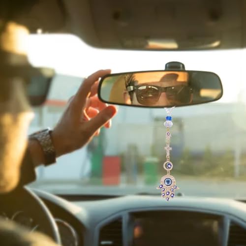 1PC Crystal Hanging Suncatchers with Evil Eye Pendant with Alloy Lobster Clasps Suncatcher Car Charm Gift Good Luck Spiritual Rearview Mirror for Window Car Door Frame Balcony - color: Hand Gold