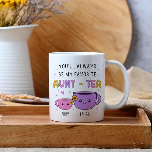 Custom Gifts For Aunt, Auntie - My Favorite Aunt-tea Gift, Funny Best Aunty Mug with Custom Name - Perfect Birthday, Christmas Gifts For Auntie From Niece, Nephew - color: Auntea Customizable