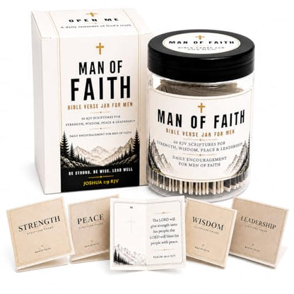Bible Verse Jar for Men, 60 Scripture cards with bible verses, Gift for men - color: Man of Faith