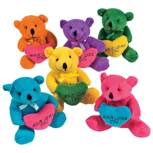 Fun Express Jesus Loves You Plush Religious Bears with Heart, 12 Pack