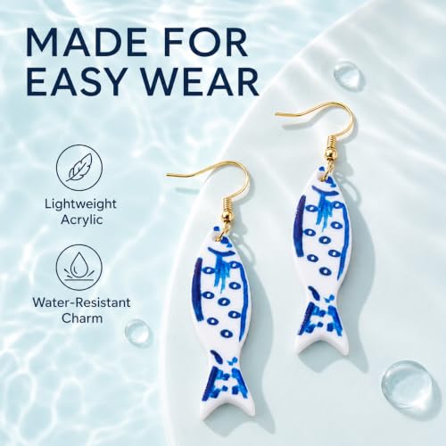 Fish Earrings For Women, Boho Colorful Acrylic Resin Tropical Sea Life Large Dangle Earring Hypoallergenic Summer Beach Vacation Statement Jewelry Gifts - color: Blue Little Fish