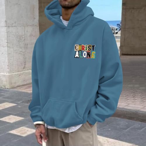 Christian Hoodies For Men Jesus Religious God Hoodie Faith Bible Verse Sweatshirt inspirational Cotton Pullover Tops - color: Deep Blue, size: Medium