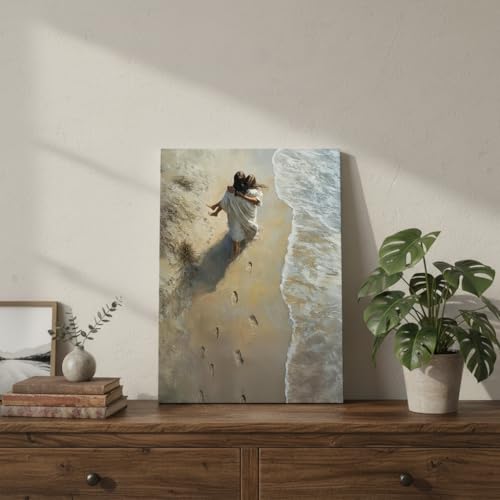 YOXORDQ Jesus Holding Woman Canvas Wall Art,12x16in Framed - color: Jesus Woman, size: 16"L x 12"W