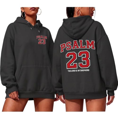 Christian Hoodies for Women Psalm 23 Sweatshirt Jesus Faith Hoodies Religious Bible Verse Graphic Hoodie Pullover - color: Deep Gray, size: X-Large