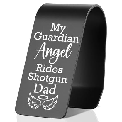 YODOCAMP My Guardian Angel Rides Shotgun Dad Stainless Steel Car Visor Clip, Funny Safe Driving Reminder for Father, Engraved Angel Christian Car Accessory, Dad Gift from Son Daughter TZC183 - color: Black-c183