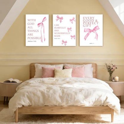 NCCXNCC 3Pcs Coquette Pink College Style Bow Canvas Wall Art 12x16 Inch - color: Bible Pink Bow, size: 12×16inch