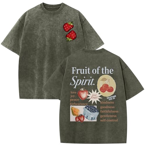 Christian Fruit of The Spirit Shirt for Men Jesus Religious Shirts Oversized Graphic Tees Acid Wash God T-Shirt Tops - color: Army Green, size: XX-Large