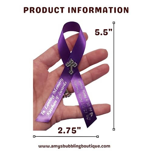 Personalized Memorial Service Funeral Ribbon Pins 20 Cross Religious Celebration of Life Custom Made Awareness Remembrance Anniversary Death Cross Sympathy Name Angel - color: Gray