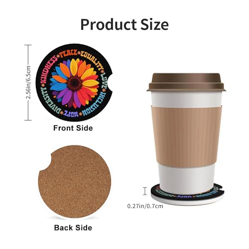 Kindness Peace Car Cup Holder Coasters 2 Pack 2.63" for Women - color: Multicolor